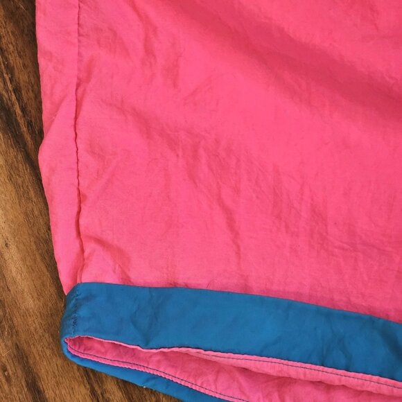 80s Mens Neon Pink Swim Trunks REALLY SHORT Liner Stretched Sz L 36 to 41" Waist - Picture 4 of 8